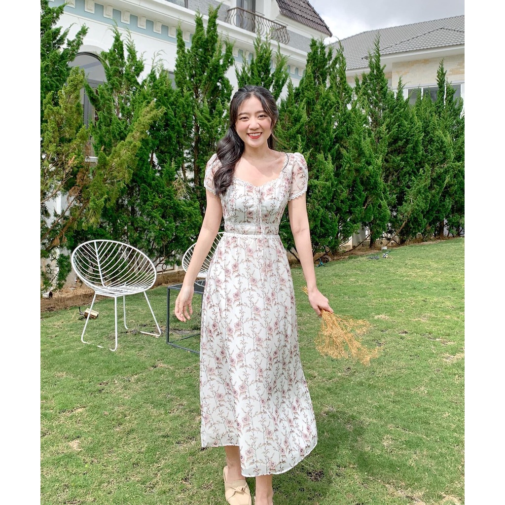 Đầm Aurora - Đầm maxi cổ vuông phối ren
