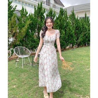 Đầm Aurora - Đầm maxi cổ vuông phối ren