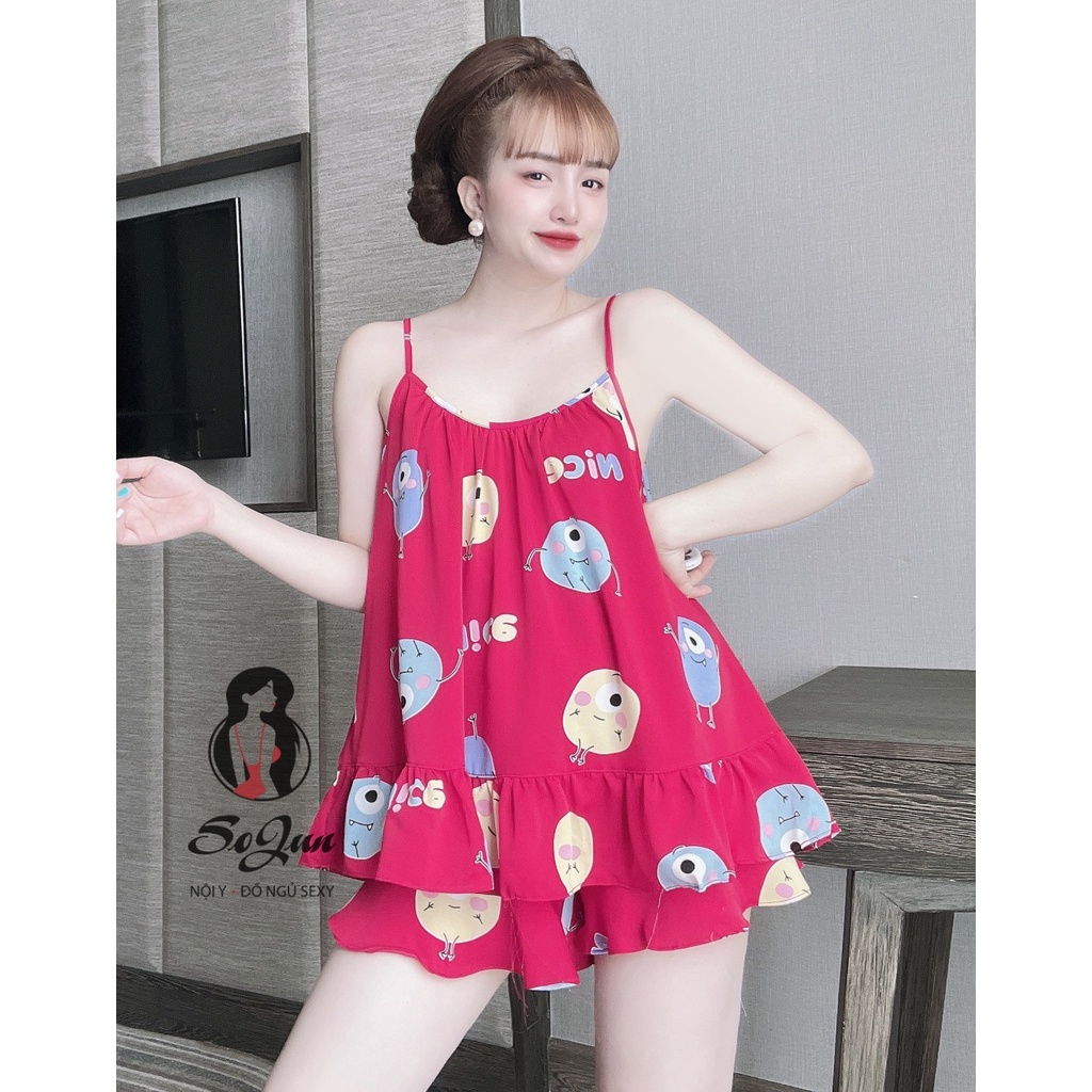 Set Quần Đùi Áo 2 Dây Nữ SOJUN Vải Mango Dây Quần Bèo 40-70Kg