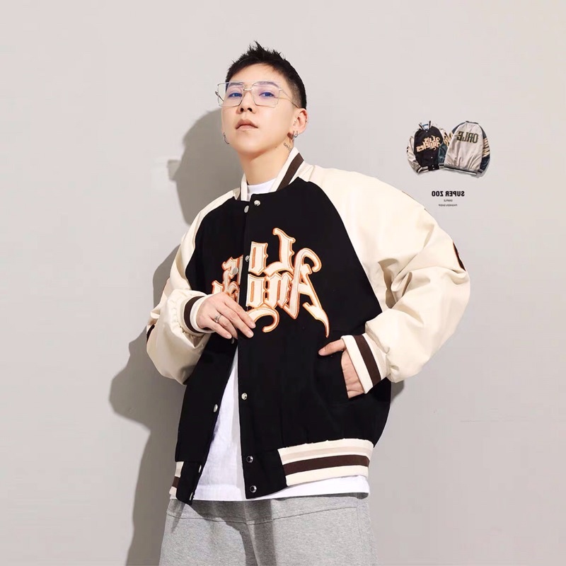 Varsity Jacket Hoạ Tiết Los Angeles Phối Tay Da áo khoác bomber nam nữ
