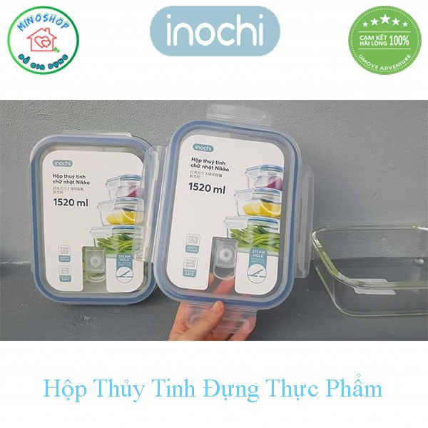 Hộp Đựng Thực Phẩm Dùng Cho Lò Vi Sóng,Tủ lạnh 370ml - 640ml -1040ml - 1520ml, Hộp Thủy Tinh Chữ Nhật Kháng khuẩn Nikko