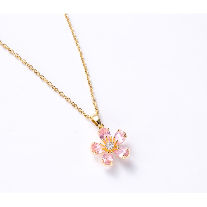 DÂY CHUYỀN TITAN VÀNG 24K MẶT BÔNG HOA ĐÍNH ĐÁ TN205 siêu đẹp, bền màu, chuẩn thời trang