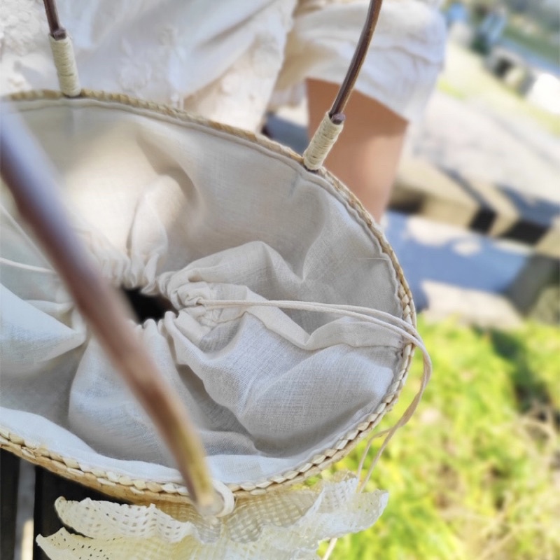 Túi cói hoa trà kiểu dáng vintage đi biển size 27cm - Tiệm Cói Cô Lê