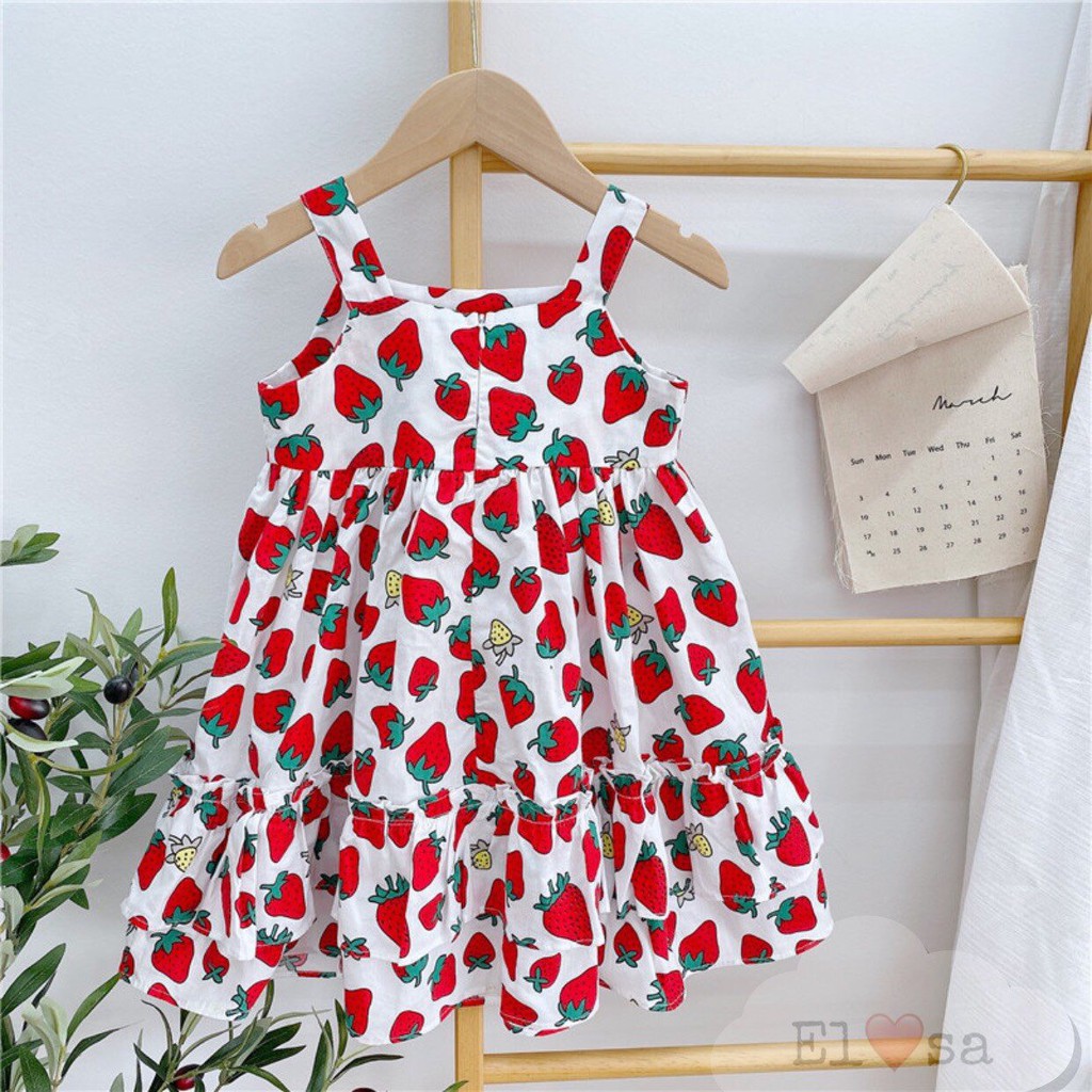 [MÃ MARU471 giảm 10k cho đơn 50k] Váy dâu tây 2 dây chất đũi mềm mại thấm hút mồ hôi cho bé 8-18kg