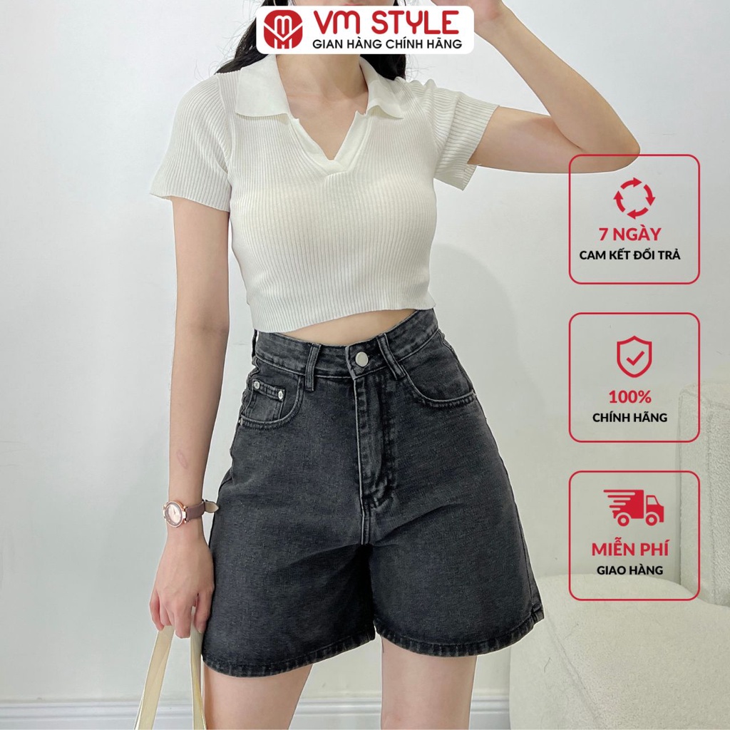 Quần short jean ngố nữ VMSTYLE lưng cạp cao trơn lai thường 37-38 - LJU00006