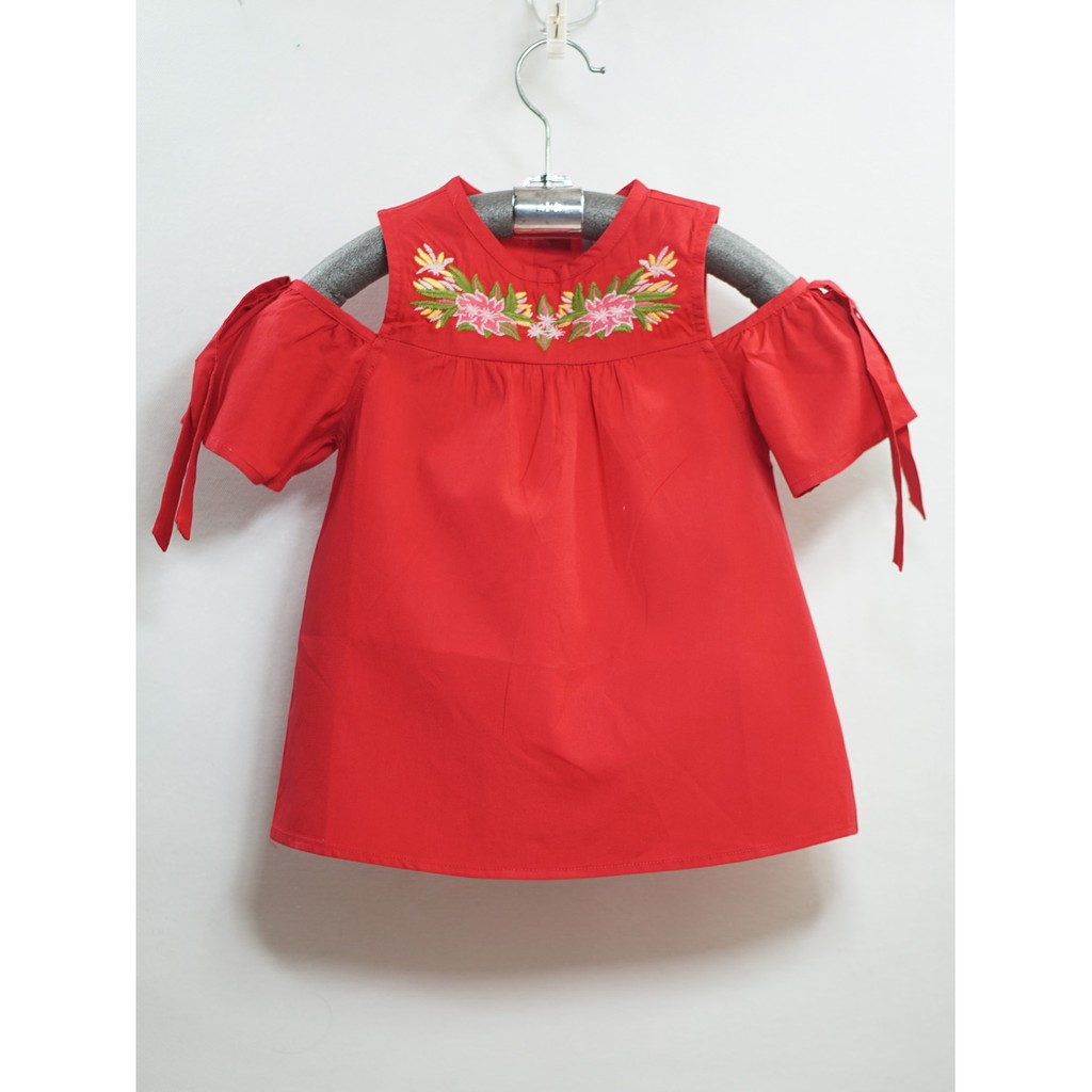 Áo xô bé gái rớt vai thêu hoa mùa hè