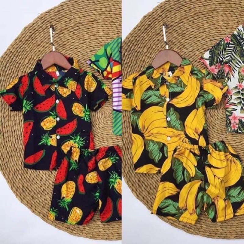 Bộ hoa quả cho bé - Set bộ Pijama cộc tay cho bé nam nữ 🎀 Chất lanh thoáng mát họa tiết hoa quả