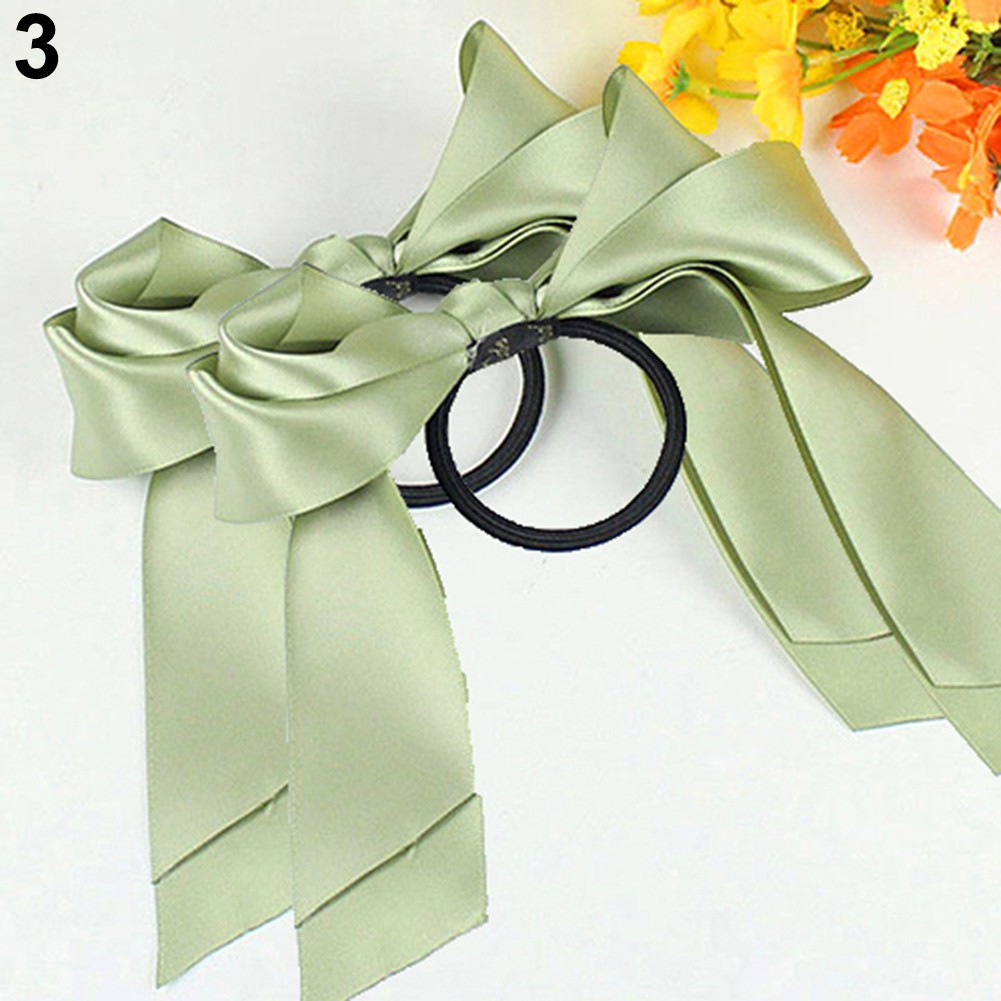 Bộ 2 dây cột tóc thiết kế nơ vải lụa nhiều màu sắc đầy đáng yêu