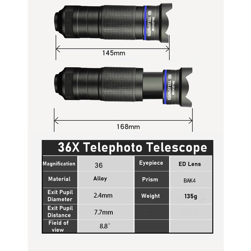 Ống Kính Chụp Ảnh Zoom 36X Cho Điện Thoại Iphone 12 11 Pro Max Samsung Xiaomi