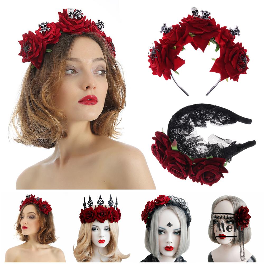 Vòng Hoa Hồng Đỏ Đội Đầu Phong Cách Gothic Hóa Trang Cho Nữ Trong Tiệc Cưới/Halloween