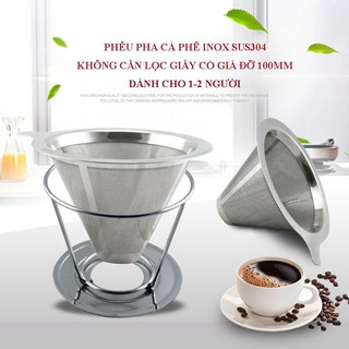 Phễu pha cà phê inox SUS304 100mm có giá đỡ