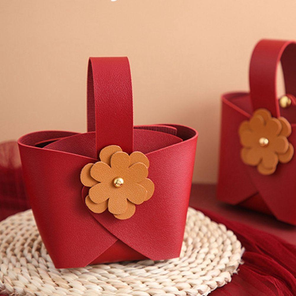 ELEGANT Bộ 5 Hộp Đựng Bánh Kẹo Bằng Da Có Tay Cầm Dùng Làm Quà Tặng Tiệc Tùng