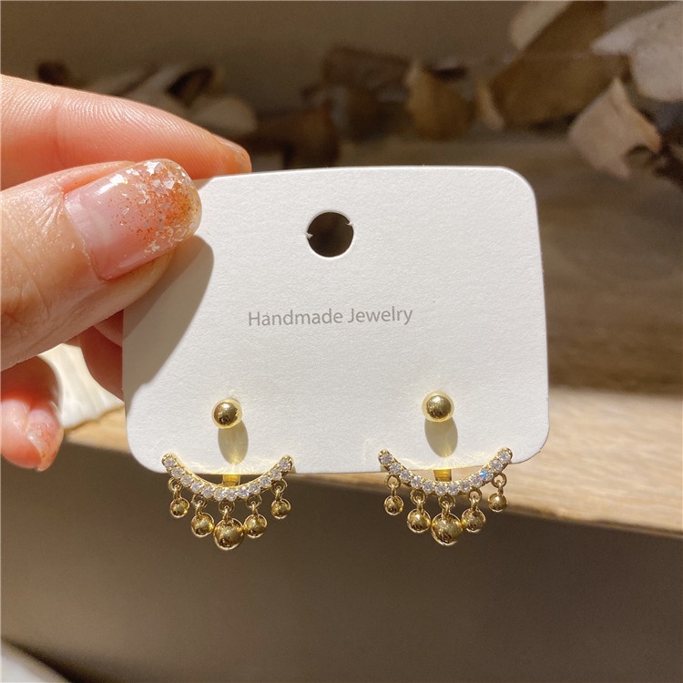 Bông Tai Xỏ Hạt Kim Cương Lấp Lánh Phong Cách Hàn Quốc Cổ Điển Dành Cho Nữ