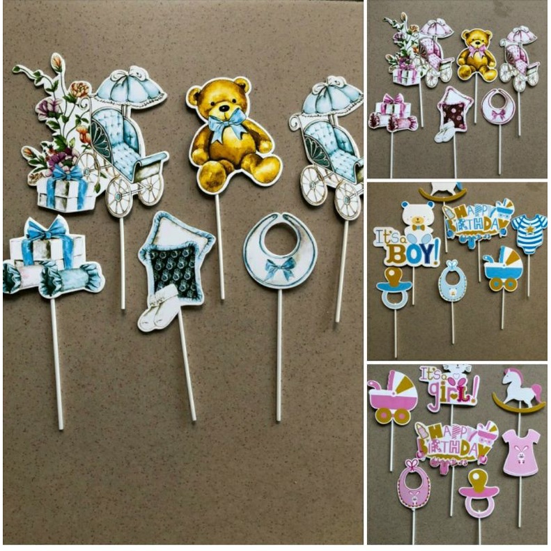 Set cắm giấy bé Gấu ngộ nghĩnh trang trí bánh kem