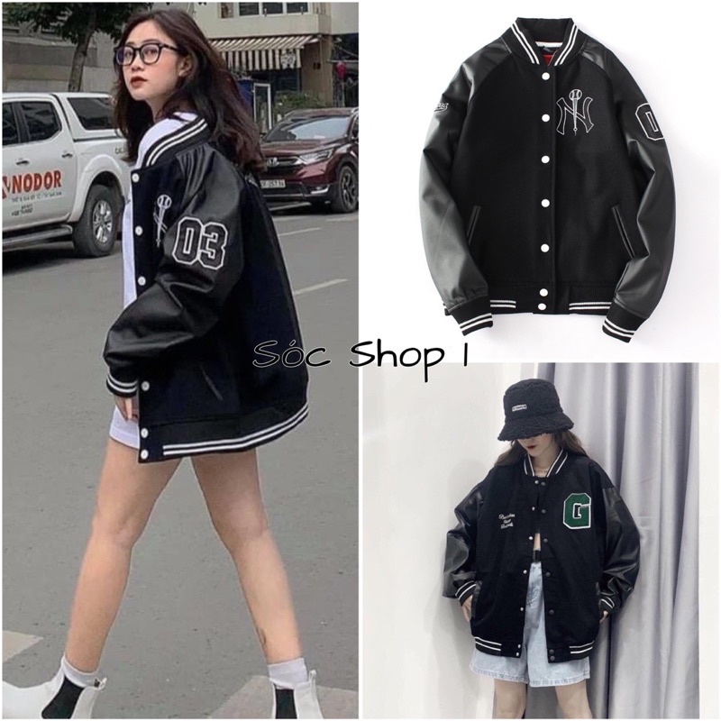 [SIÊU HÓT] Áo Khoác Bomber Đen Viền Trắng Form Rộng Unisex