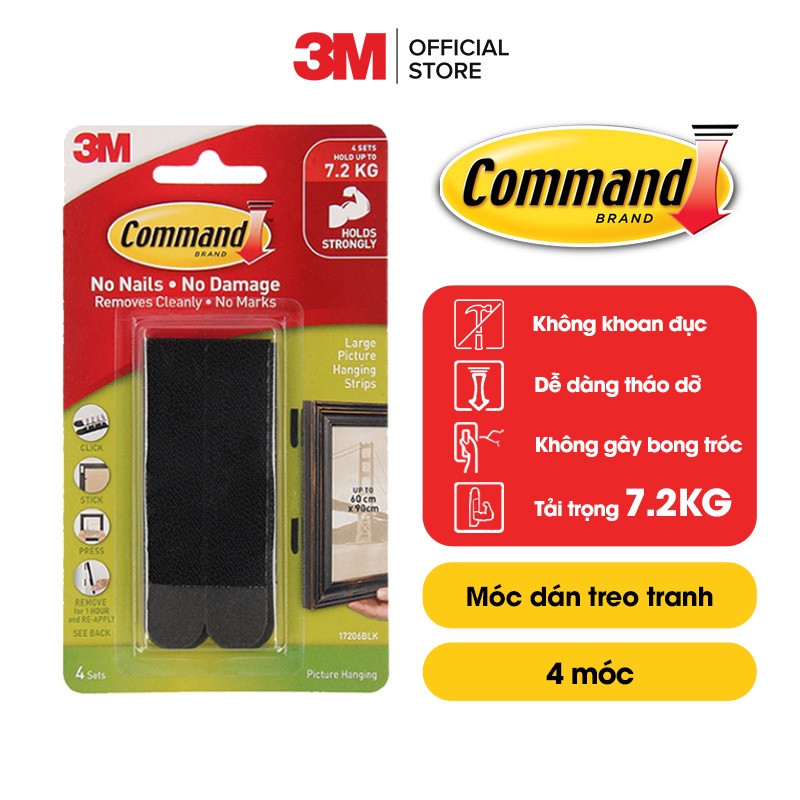 Bộ 8 Miếng dán treo tranh Command 3M tải trọng 7.2kg độ bền cao, bám cực chắc, tháo cực dễ