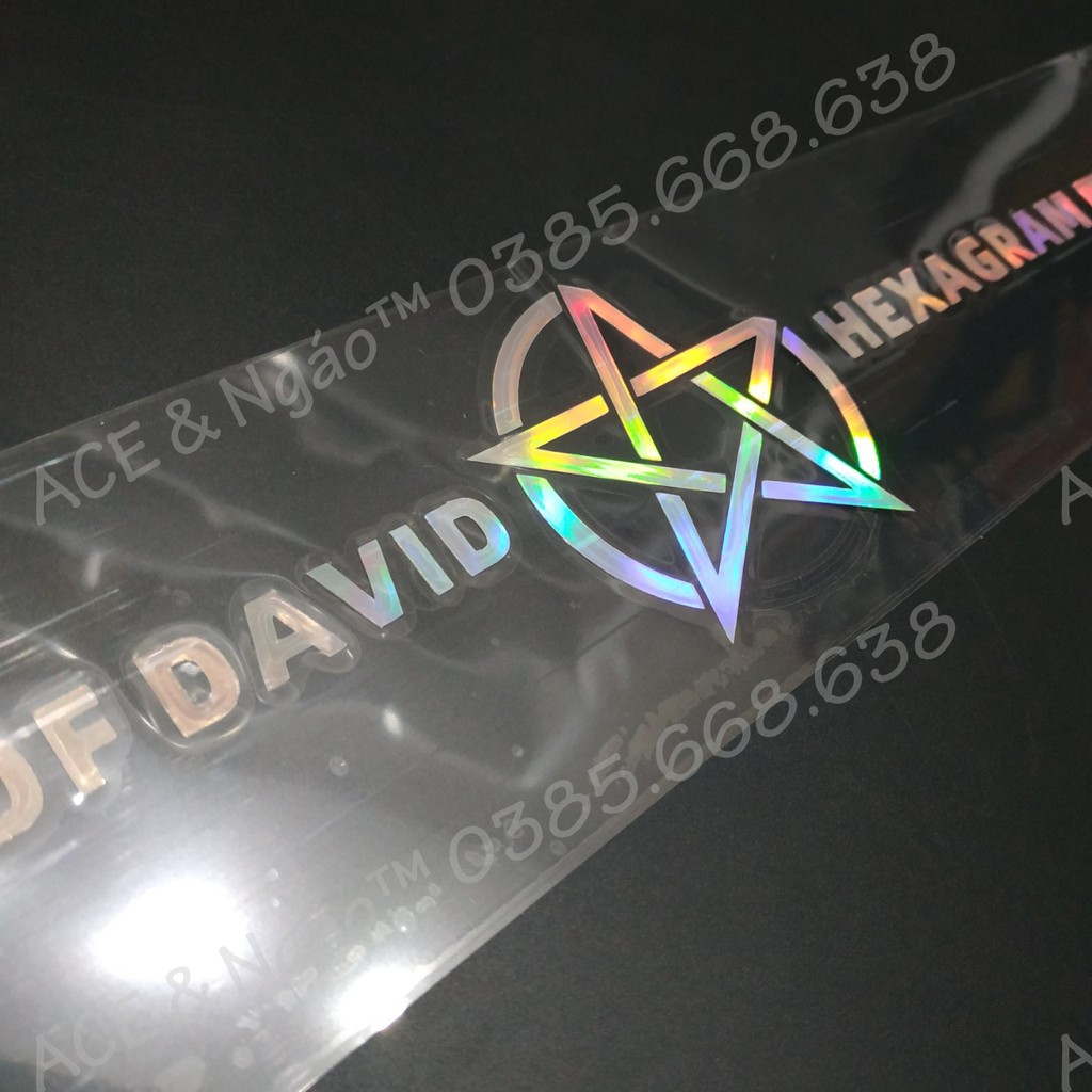 Tem decal phản quang lazer dán xe star of david hexagram 65x5cm