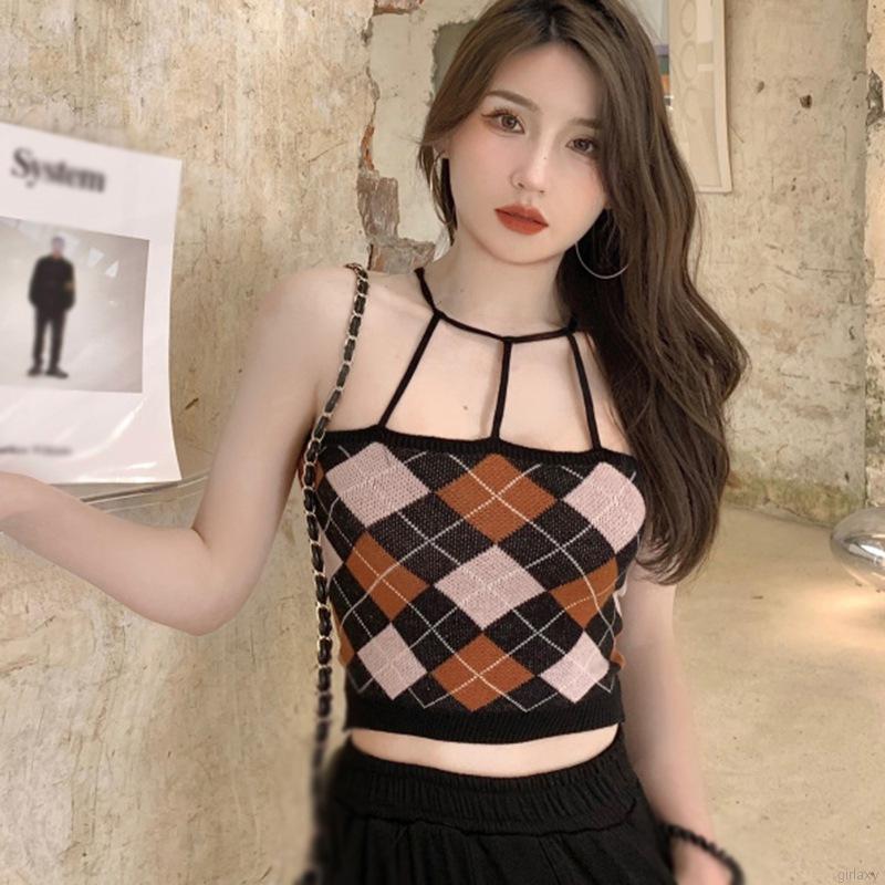 Áo Lửng Hai Dây Họa Tiết Ca-Rô Gợi Cảm Nữ Tính
