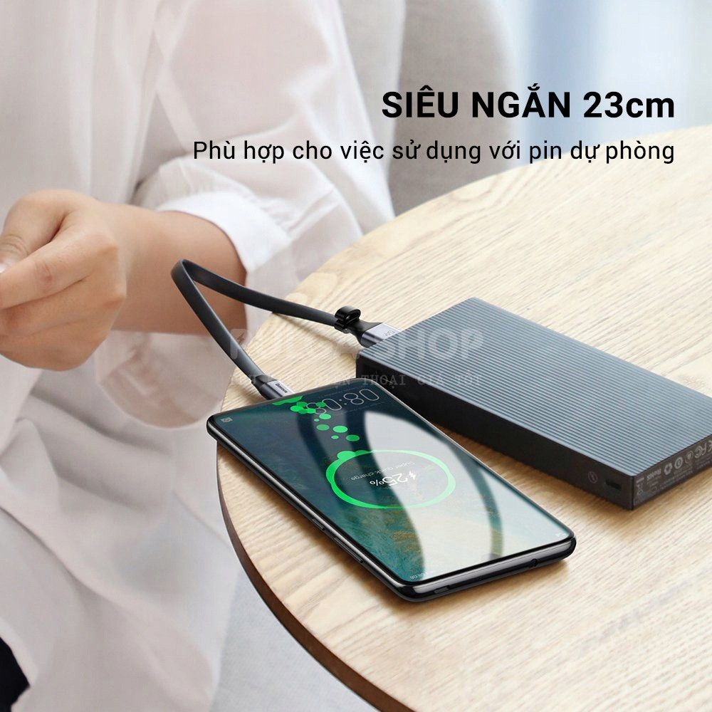 Cáp Sạc Ngắn Type C  Baseus 23cm Hỗ Trợ Sạc Nhanh 5A QC3.0 Dùng Cho Huawei Samsung Xiaomi Vivo