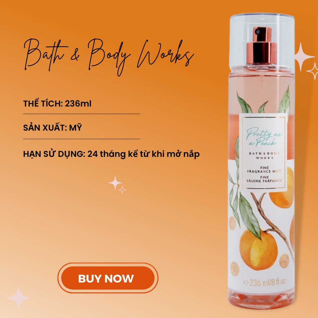 Xịt Thơm Toàn Thân Body Mist Bath And Body Works Pretty As A Peach Ngọt Ngào Nhí Nhảnh Chai 236ml