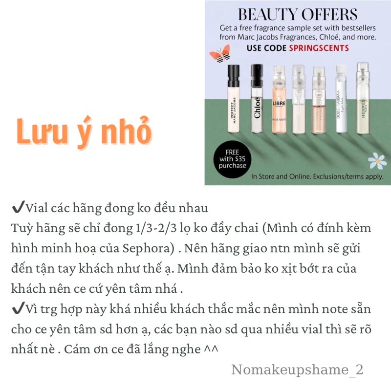 Vial nước hoa nam, unisex, mẫu thử nước hoa