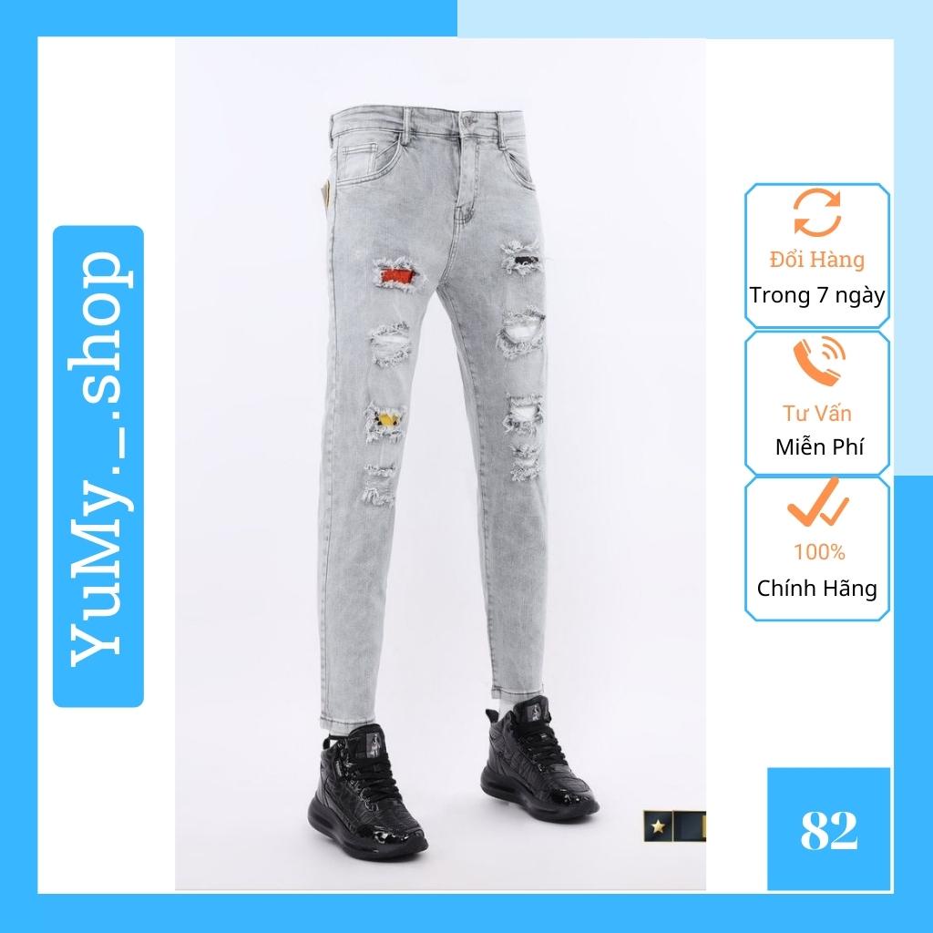 Quần Jean Nam Trắng Xám rách Xước Chất Bò Cao Cấp co dãn 4 chiều, quần rin nam đẹp AD63JM Nhiều Mẫu Mới
