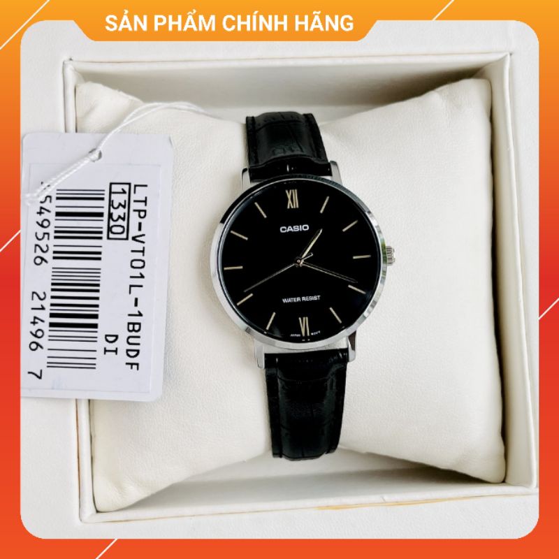 Đồng hồ đôi nam nữ dây da chính hãng Casio MTP-VT01L-1B2