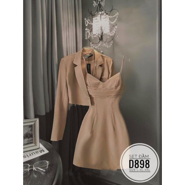 SET VEST BIGSIZE ĐẦM 2 DÂY KÈM ÁO KHOÁC CROPTOP