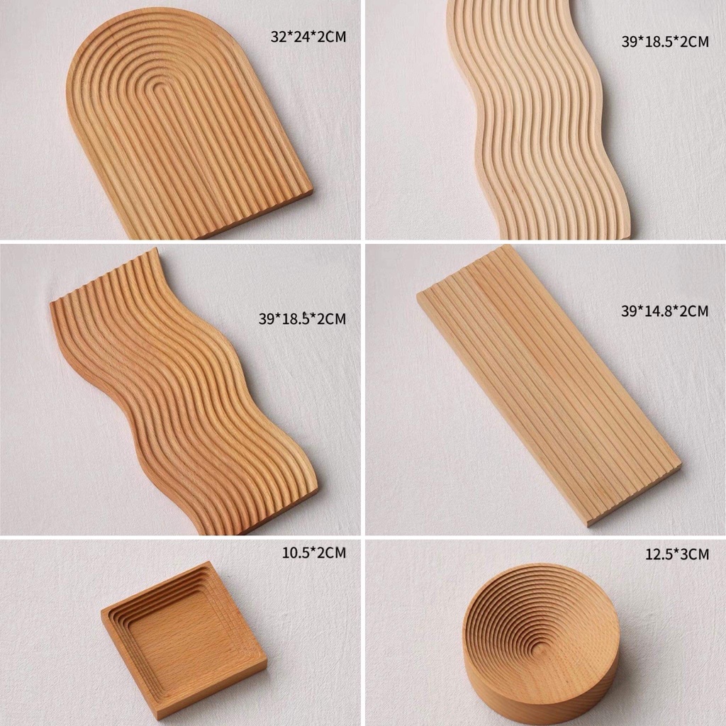 Khay gỗ Curvy thiết kế vân sọc phong cách Hàn Quốc