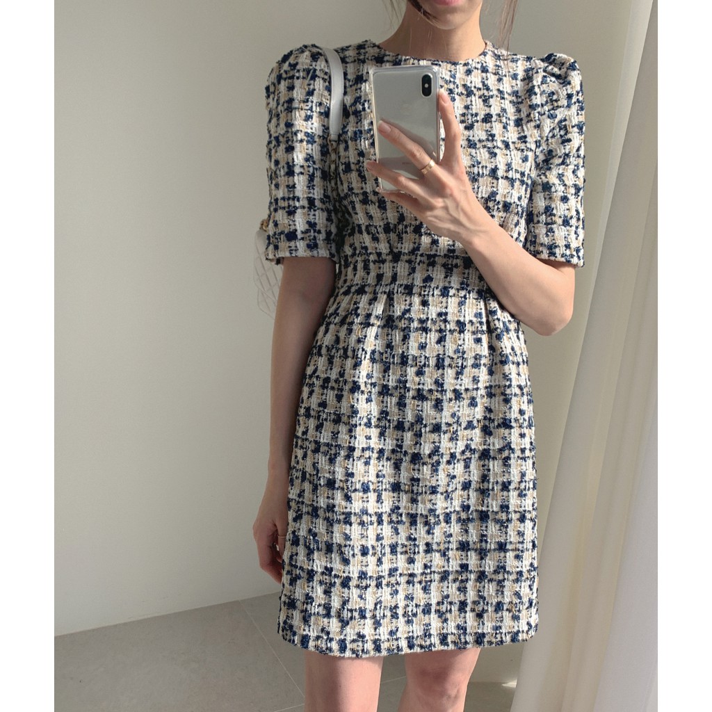 Đầm tweed tay ngắn thắt eo | BigBuy360 - bigbuy360.vn