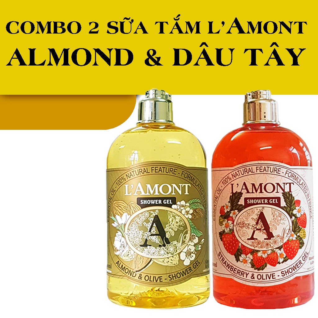 Combo 2 chai Sữa Tắm LAmont En Provence Hương Hạnh nhân và Hương Dâu Tây 500ml/chai