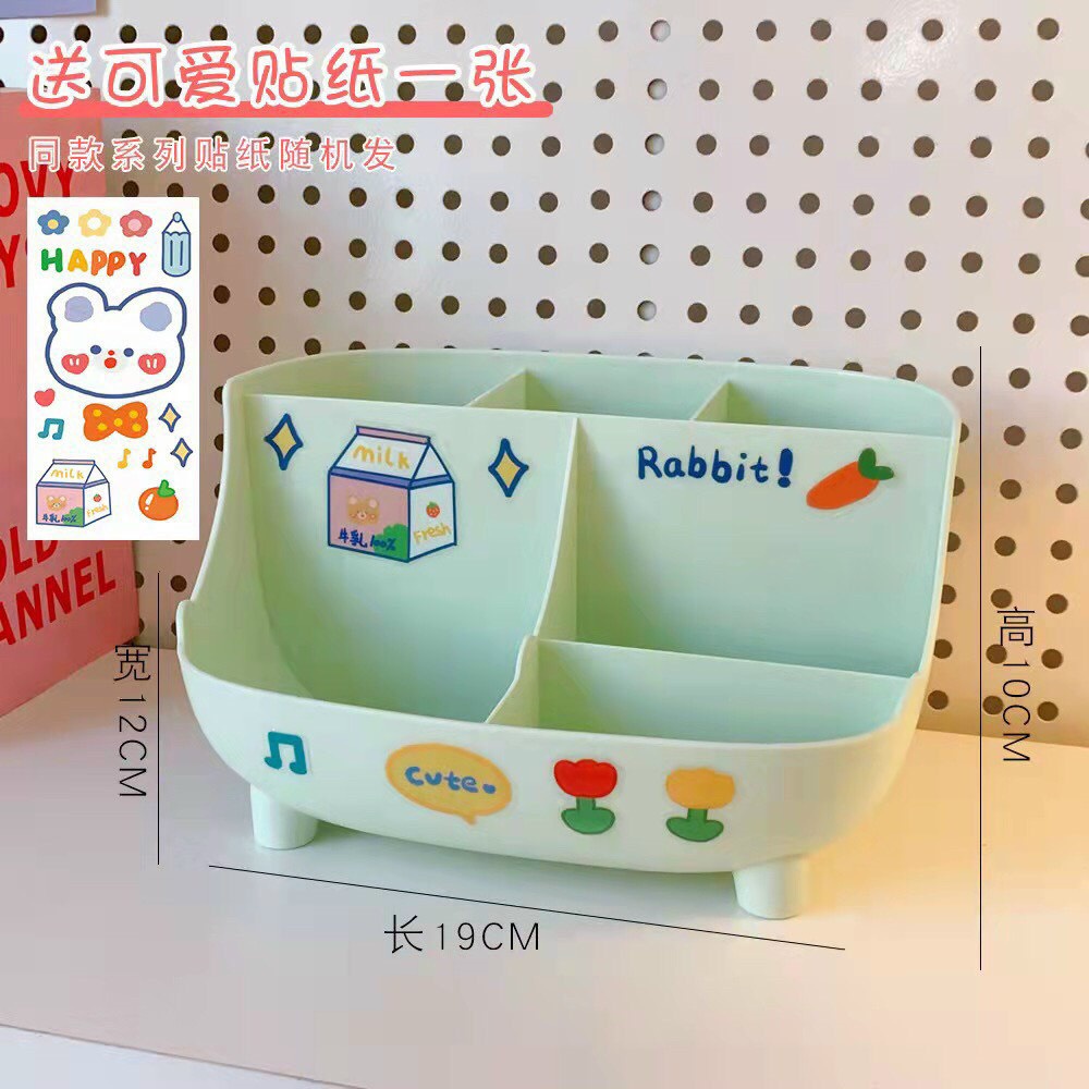 Kệ nhựa đựng bút nhiều màu 🔥FREESHIP🔥 kệ bút 6 ngăn để bàn kèm sticker