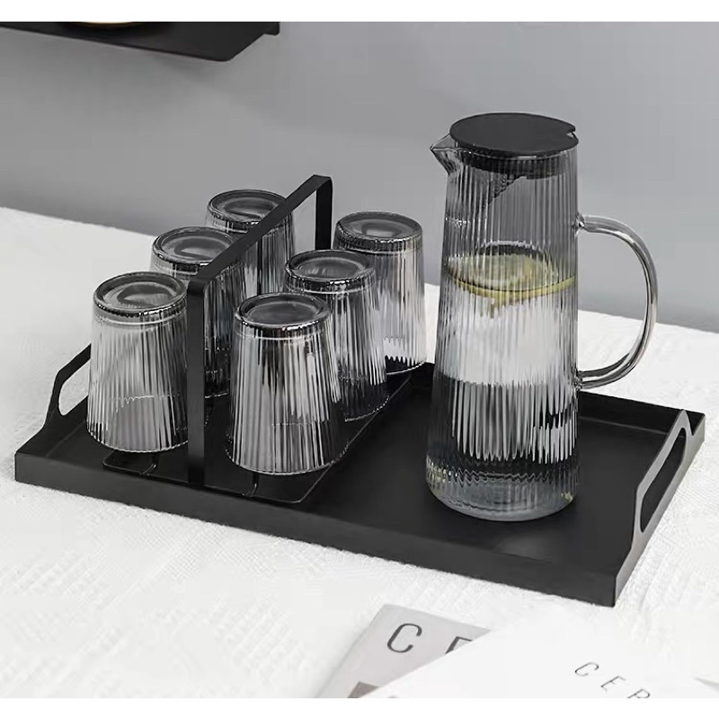 (OURH1802 Giảm 30k) Set bình cốc thuỷ tinh 9 món kèm khay và giá úp cốc M9808