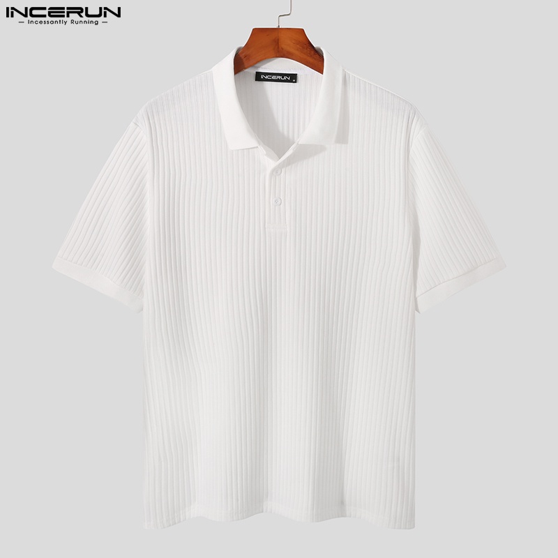 Áo thun polo INCERUN vải dệt kim ngắn tay họa tiết kẻ sọc thời trang mùa hè cho nam