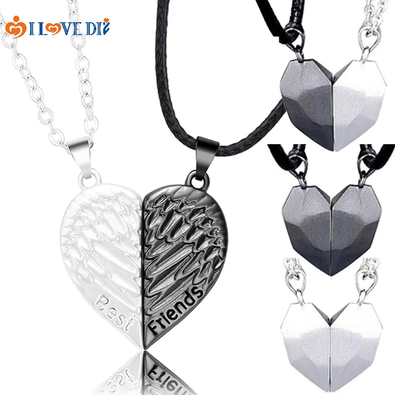 Set 2 Vòng cổ Nam Châm Hình Trái Tim Đôi Cánh Thiên Thần Sáng Tạo Lãng Mạn Cho Cặp Đôi