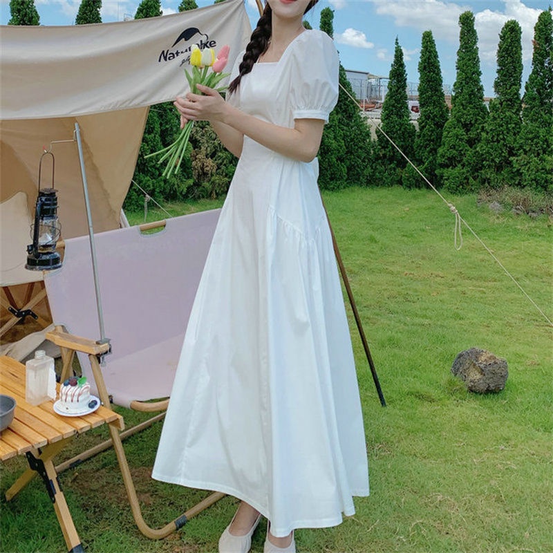 Đầm Chữ A Dáng Rộng Tay Phồng Dài Vừa Phải Phong Cách Nhẹ Nhàng Dành Cho Bạn Nữ Sinh