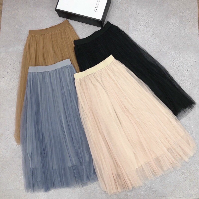 BÁN SỈ CHÂN VÁY MIDI LƯỚI 2 LỚP QCCC