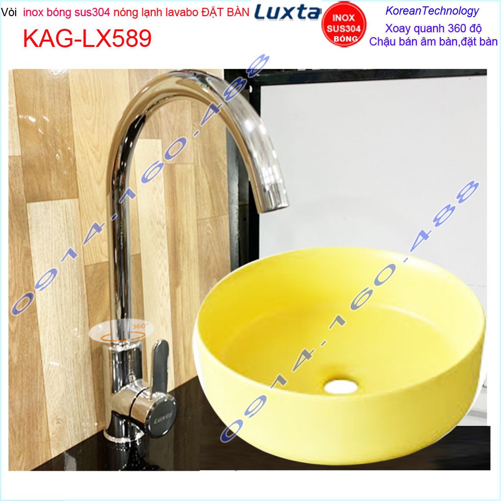 Vòi rửa chén bát Inox 304 bóng kính KAG-LX589, Vòi Luxta nóng lạnh inox SUS304 Inox bóng sáng
