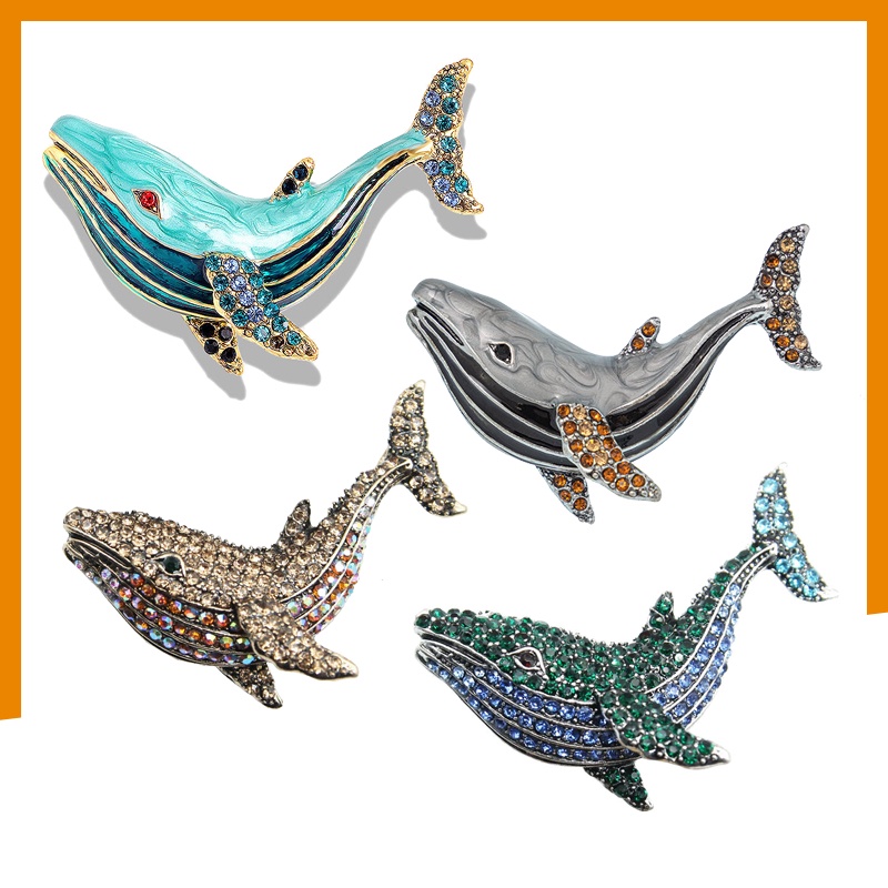 Bộ Ghim Cài Áo Hình Cá Heo Đính Đá Sang Trọng Cho Nam Nữ