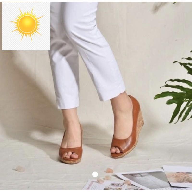 Giày đế xuồng hở mũi xuất Nhật da thật 10cm (đế đúp 3cm)