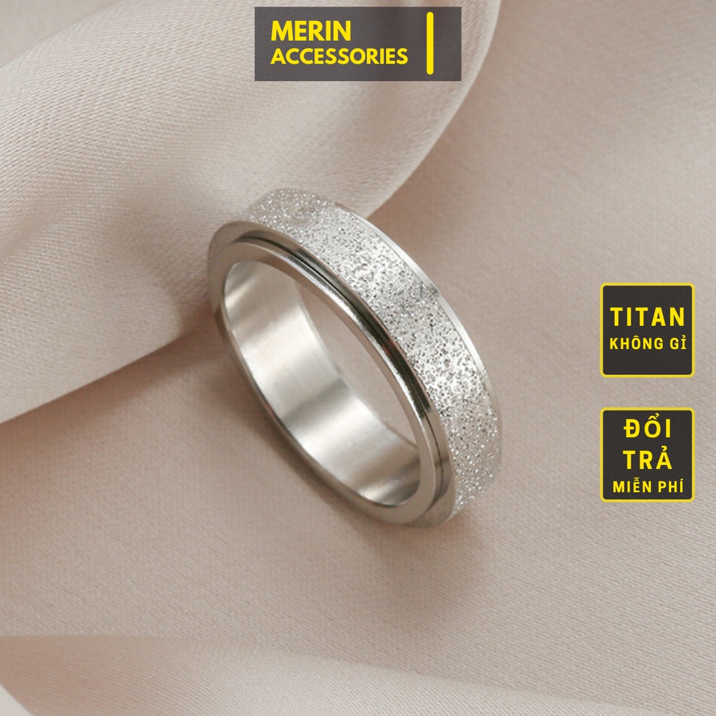Nhẫn nam nữ tròn REN Merin Accessories màu bạc thời trang unisex chất liệu Titan đẹp đơn giản không gỉ - Nhẫn REN