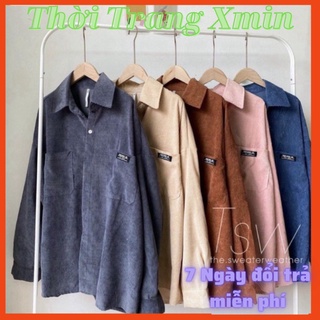 Áo sơ mi nhung tăm unisex fom rộng , áo sơ mi nam nữ oversize nam nữ từ 40 đến 70kg AS01 xmin