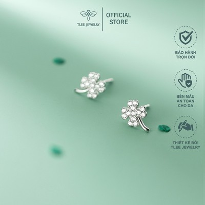 Bông tai bạc TLEE cỏ bốn lá may mắn đính đá xinh xắn TLEE JEWELRY B0220