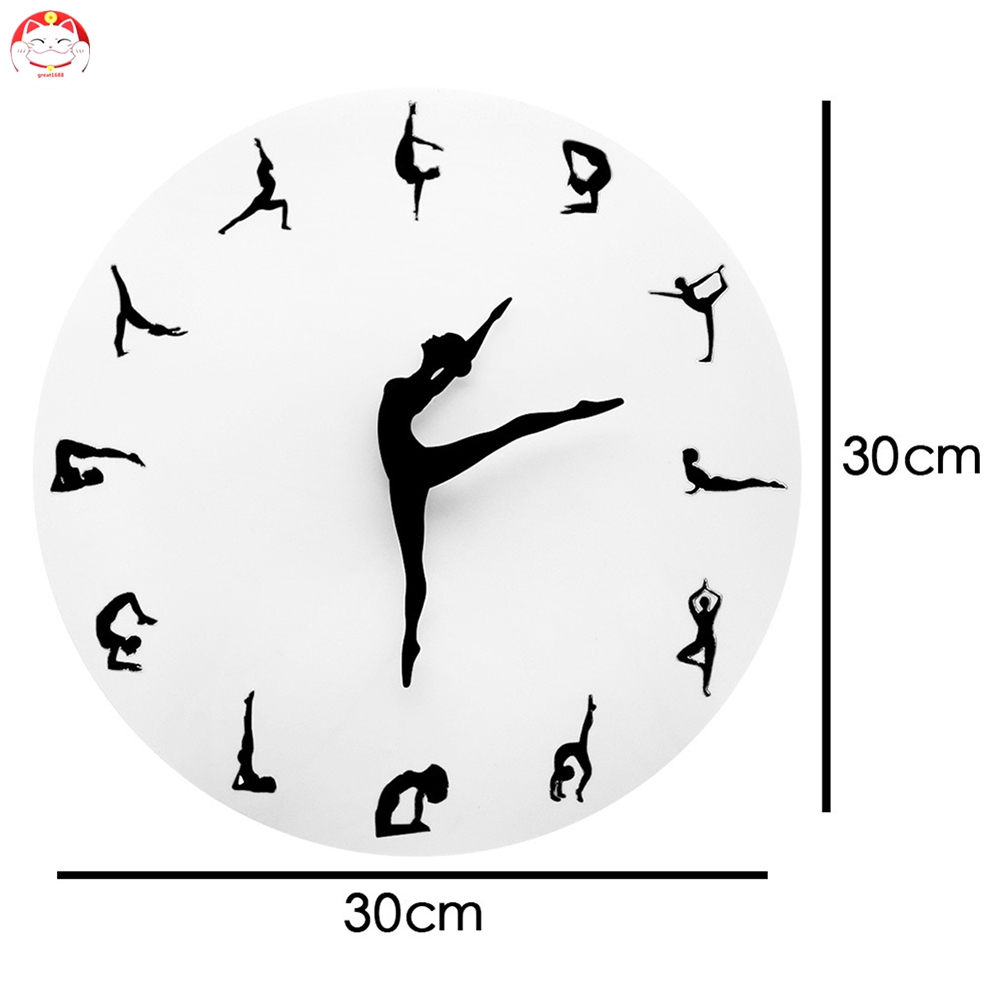 ✂GT⁂ Yoga Postures Wall Clock Fitness Flexible Girl Silent Modern Clock Home Office Decor