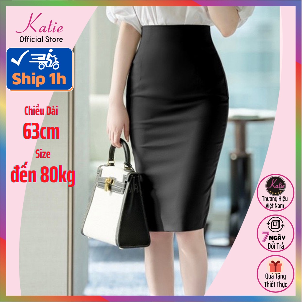 Chân Váy Bút Chì Katie Chân Váy Bó Dài Qua Gối 63cm Màu Đen Công Sở Co Giãn 4 Chiều Cv008