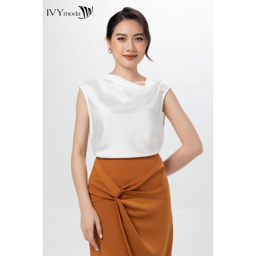 Áo sơ mi nữ cổ lệch IVY moda MS 15M7248