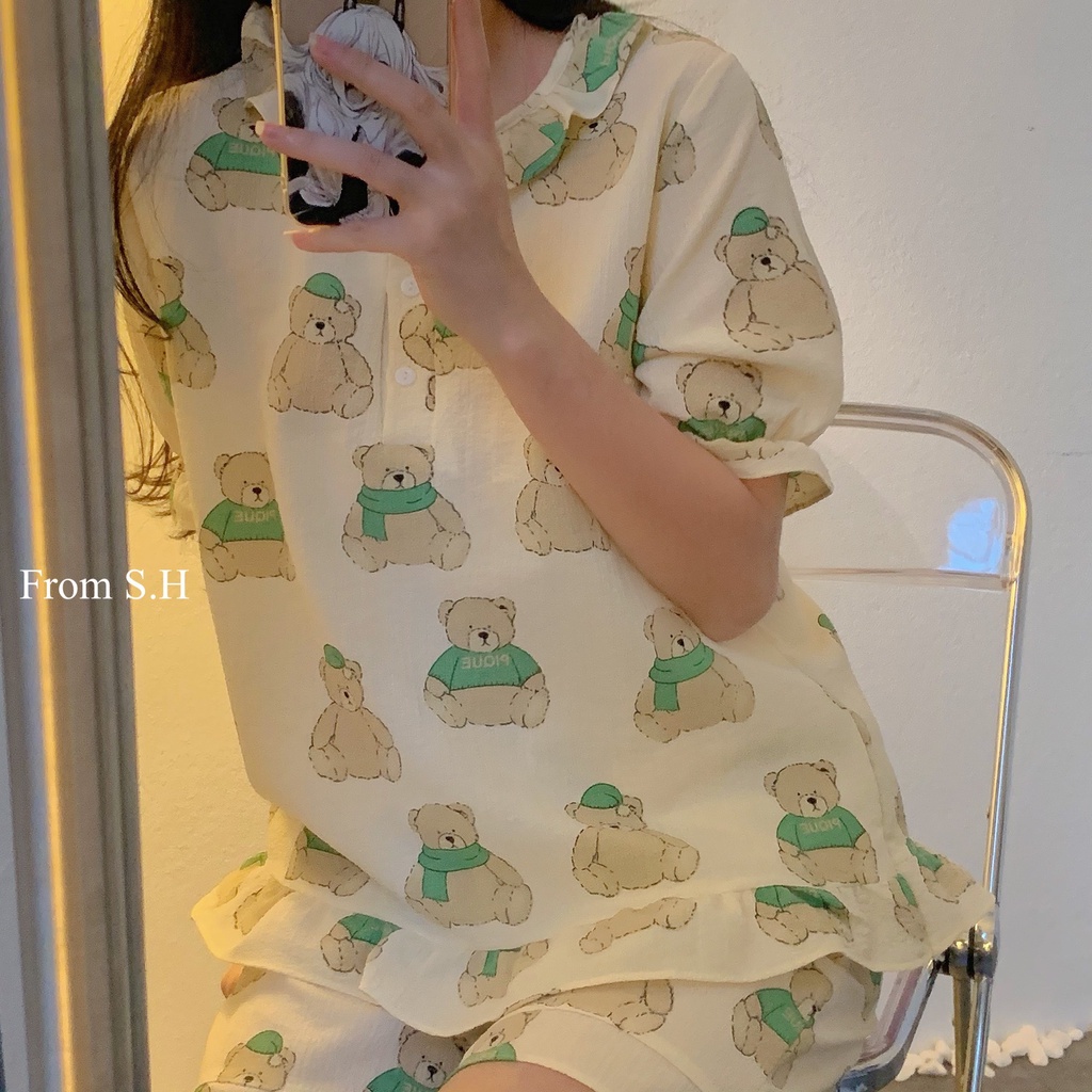 BỘ ĐỒ NGỦ MẶC NHÀ XỐP CỘC TAY HỌA TIẾT HOT ĐẸP 2021 | BigBuy360 - bigbuy360.vn