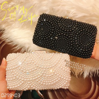 Bóp đầm clutch dạ hội dự tiệc sang trọng đeo chéo xách tay kiểu nút bật kết hạt châu siêu xinh cho bạn nữ - (18x4x11cm)