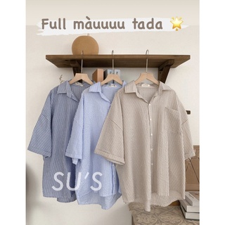 Sơ mi sọc vải xốp oversize