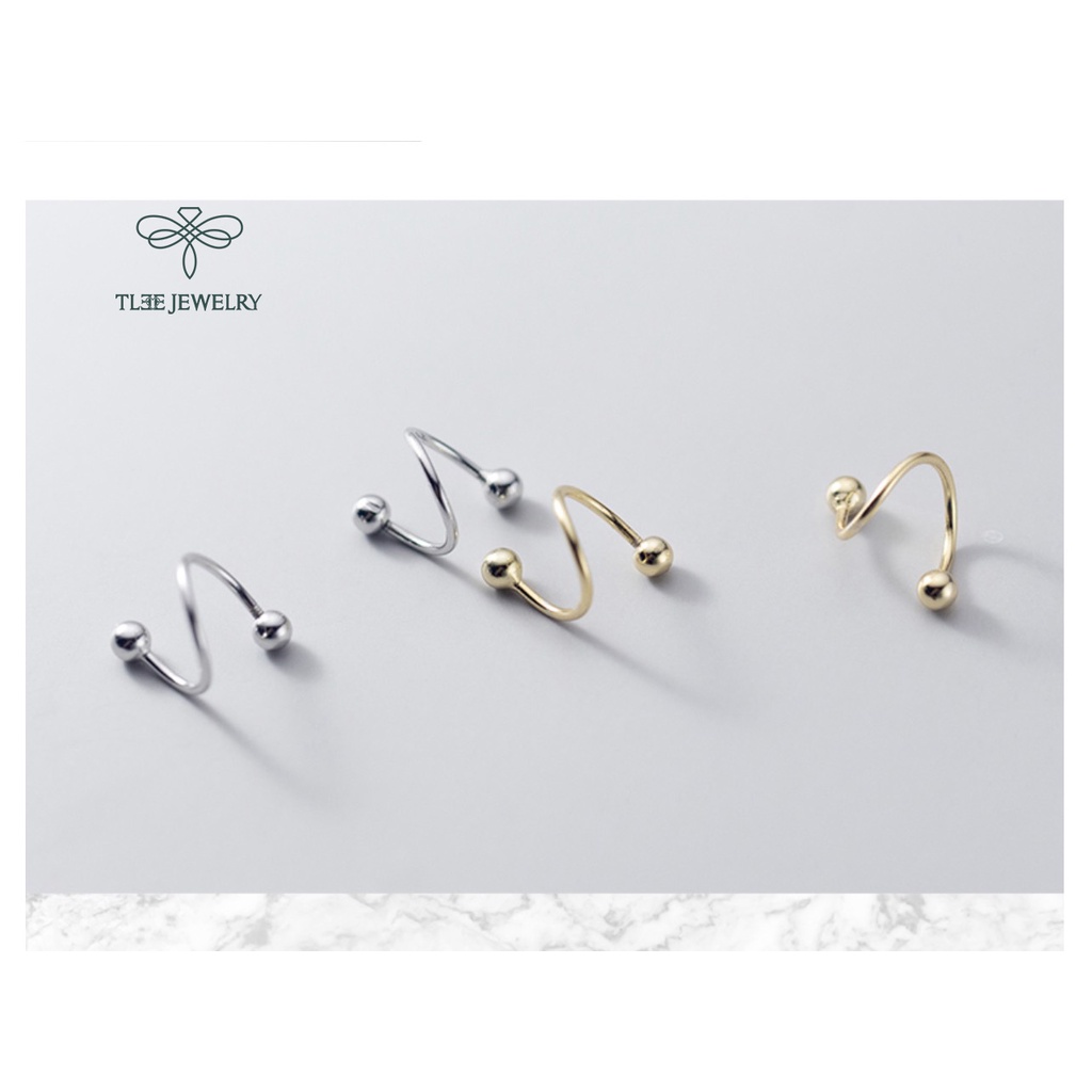 Khuyên tai bạc TLEE bi hai đầu chốt vặn dáng xoắn lạ cá tính TleeJewelry B0130